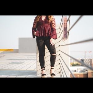 Maroon American eagle lace long sleeve
